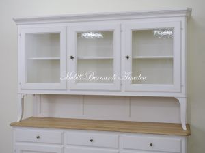 Credenza da cucina con alzata a 3 ante in legno finitura bianco e top in rovere massiccio